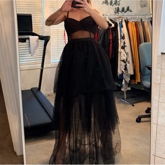 Bestie Johnson Black Tulle Bustier Tiered Midi Dress Size L NWOT - Picture 2 of 7